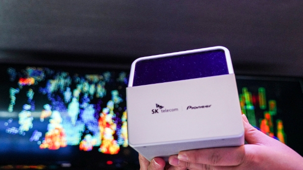 △SK텔레콤이 CES 2020 전시 부스에서 공개한 ‘차세대 단일 광자 라이다’ 시제품. /사진=SK텔레콤