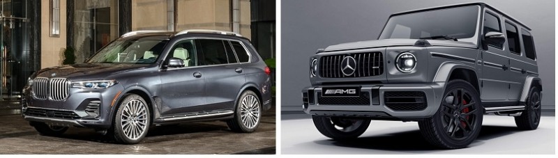 BMW X7(왼쪽)과 벤츠 G클래스.