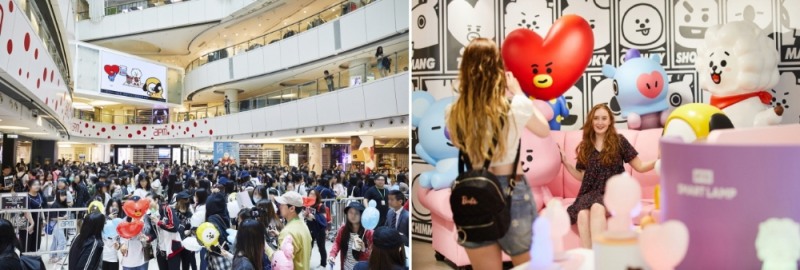 라인프렌즈 홍콩스토어 APM 점과 방문객들의 모습/사진=라인프렌즈