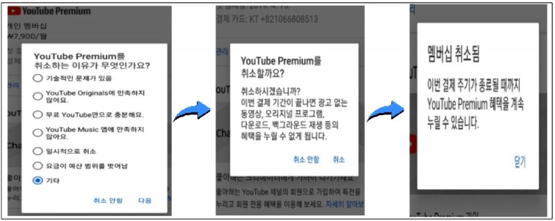 △ 유튜브 유료서비스 해지 화면. /사진=방통위
