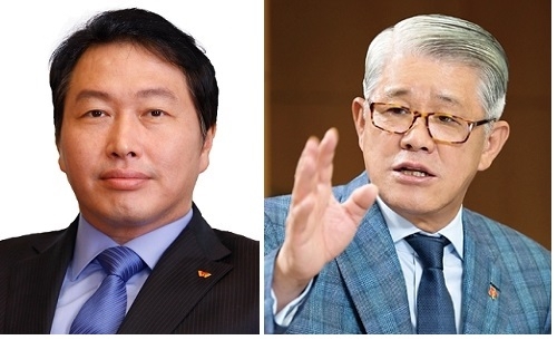 최태원 SK 회장(왼쪽)과 최신원 SK네트웍스 회장.