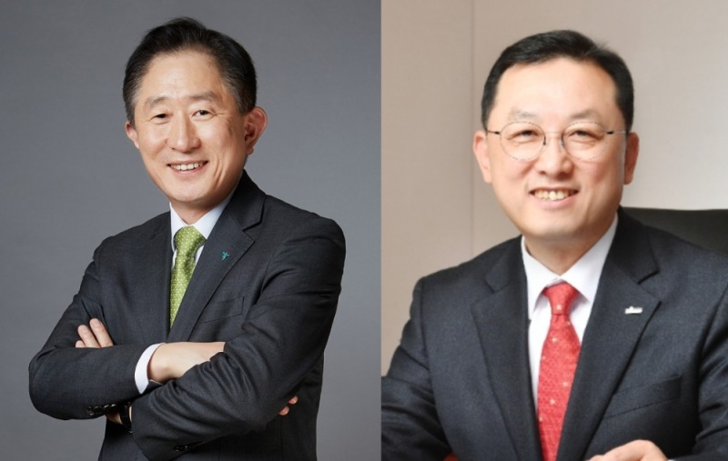 ▲이진국 하나금융투자 사장(왼쪽), 김병철 신한금융투자 사장