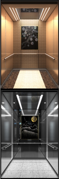 티센크루프의 나전 옻칠 접목 엘리베이터 모습/사진=티센크루프 