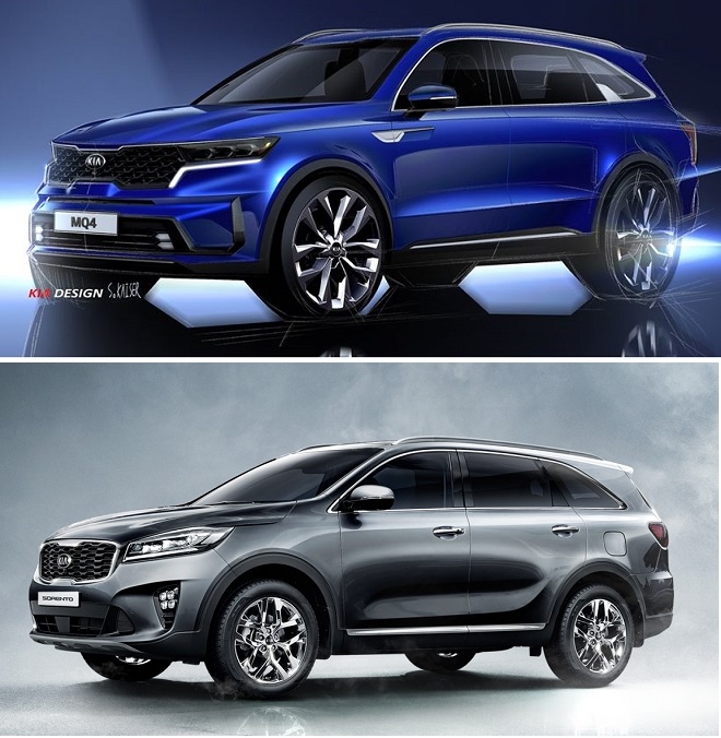 4세대 쏘렌토 렌더링(위)와 3세대 쏘렌토.