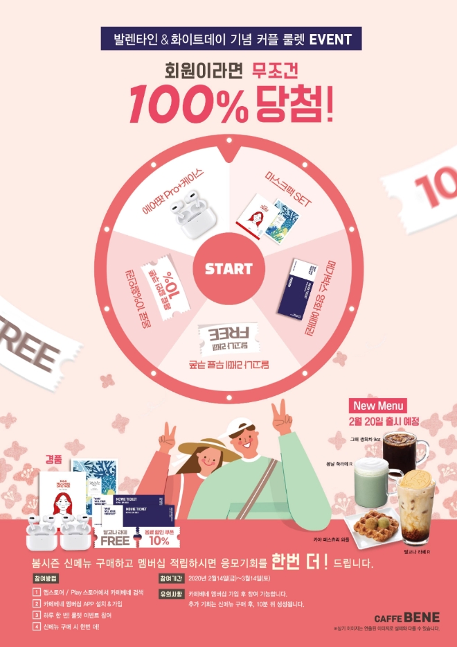 카페베네는 발렌타인데이와 화이트데이 커플들을 위한 룰렛 이벤트를 실시한다. /사진=카페베네.