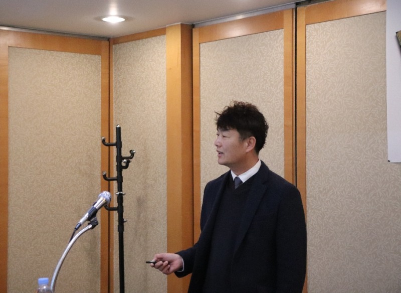 ▲박근노 나인테크 대표이사가 24일 서울 여의도에서 개최된 기업공개 간담회에서 발표하고 있다./ 사진=나인테크