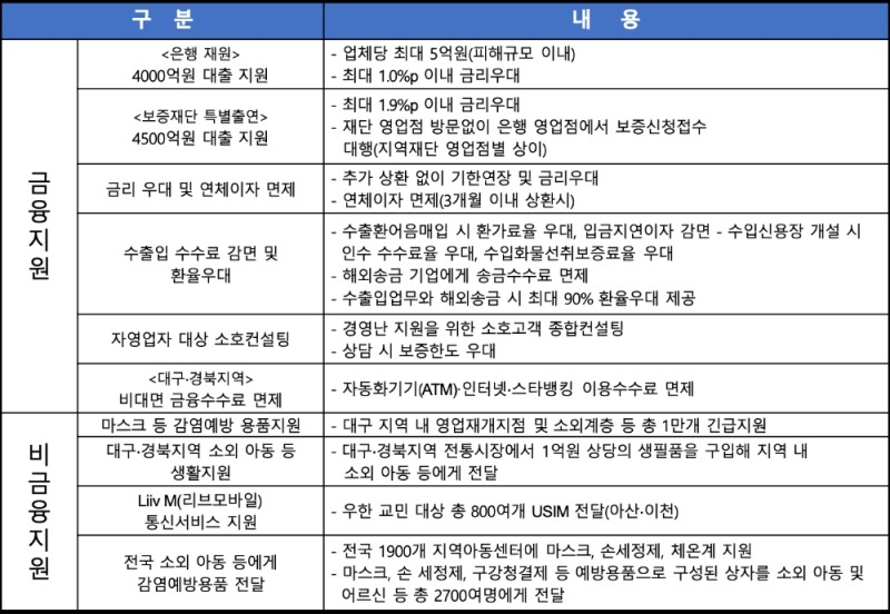 △ KB국민은행의 금융 및 비금융 지원 현황. /자료=KB국민은행