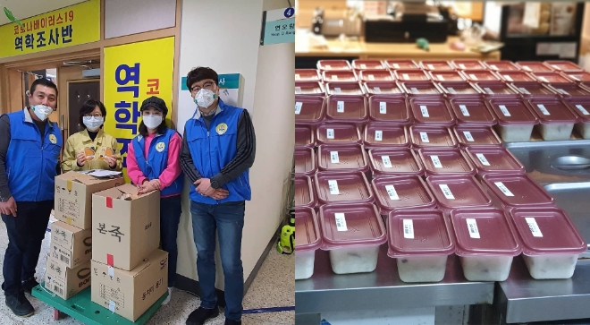 본아이에프 ‘본죽’ 및 ‘본죽&비빔밥 카페’ 가맹점주들이 뜻을 모아 코로나19 진압에 힘쓰는 의료진을 대상으로 약 1800그릇의 죽을 기부했다. /사진=본아이에프.
