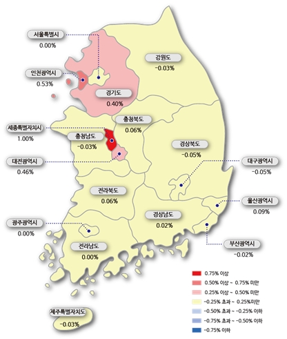 시도별 아파트 매매가격지수 변동률 / 자료=한국감정원