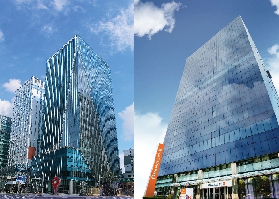 △ 신한생명 사옥(왼쪽)과 오렌지라이프 사옥(오른쪽).