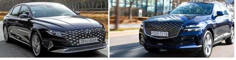 현대 그랜저(왼쪽)과 제네시스 GV80.