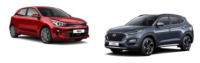 기아 프라이드(왼쪽)과 현대 투싼.