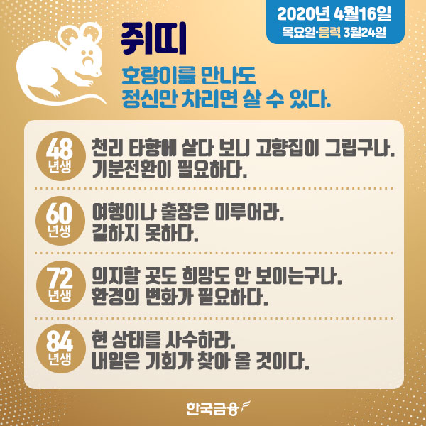 오늘의 운세 (4월16일 목요일) 생년월일 운세