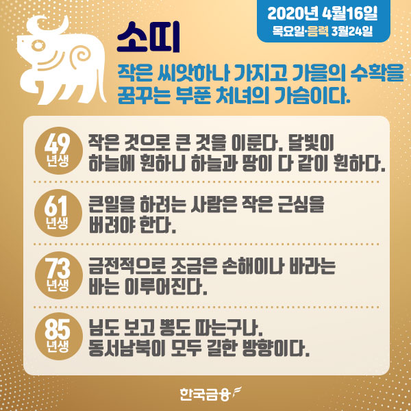 오늘의 운세 (4월16일 목요일) 생년월일 운세