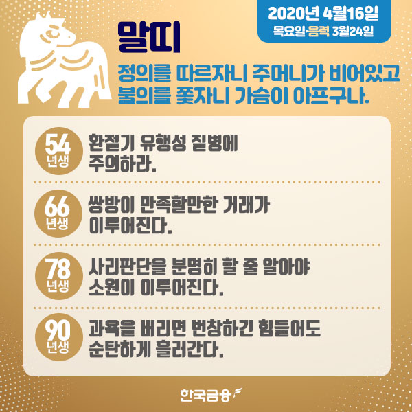 오늘의 운세 (4월16일 목요일) 생년월일 운세
