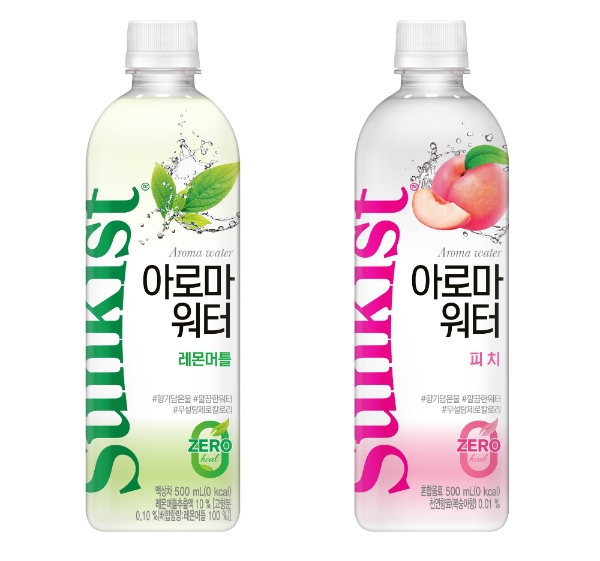 해태htb는 ‘무설탕·제로(0) 칼로리’의 향기로운 수분 음료 ‘썬키스트 아로마워터’를 출시했다. 사진=LG생활건강.
