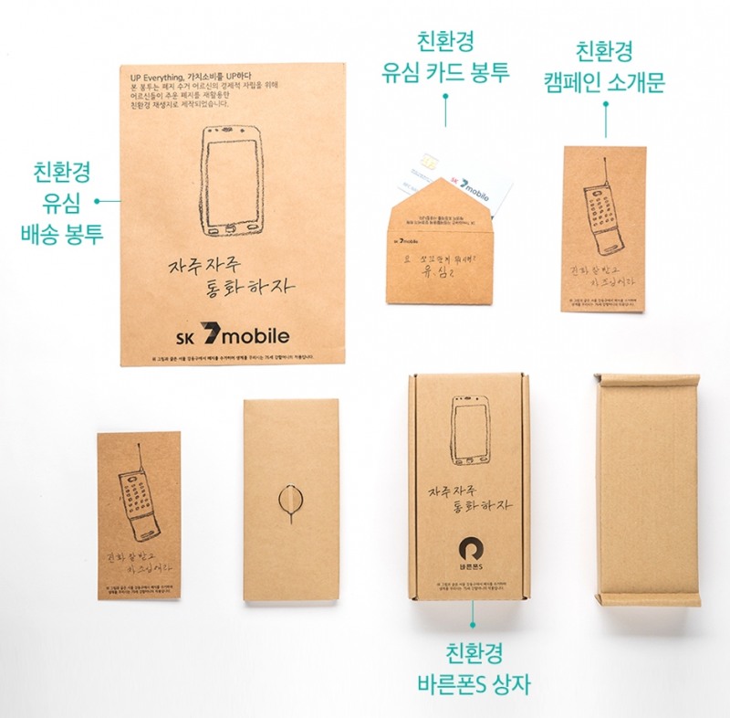 SK텔링크 세븐모바일의 친환경 폰 배송박스 패키지/사진=SK텔링크