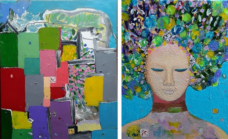 좌)강영희作, Feast, 6o.6x50cm,캔버스에 아크릴, 2020 / 우)강영희作, oblivion, 45x54_cm,캔버스에 아크릴, 2020