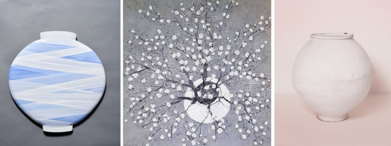 왼쪽부터 석철주 달항아리(회화), 전병현 달항아리(한지부조), 구본창 달항아리(사진)