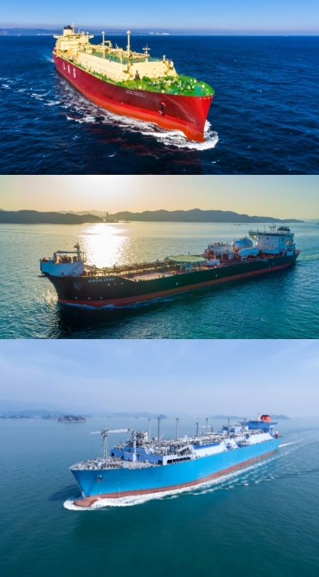 (위부터) 대우조선해양, 삼성중공업, 현대중공업이 건조한 LNG선/사진=대우조선해양, 삼성중공업, 현대중공업