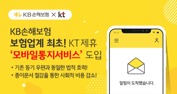 KB손해보험은 보험업계 최초로 KT와 제휴하여 고객 알림 서비스 향상을 위한 ‘모바일통지서비스’를 도입한다. / 사진 = KB손해보험