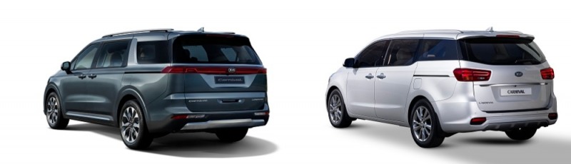 4세대 카니발(왼쪽)과 3세대 카니발.