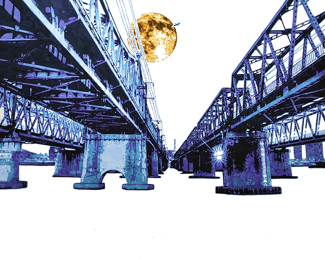 이지훈. TIMESLIP-bluehour(한강철교). 100×80cm.한지에 채색_2020