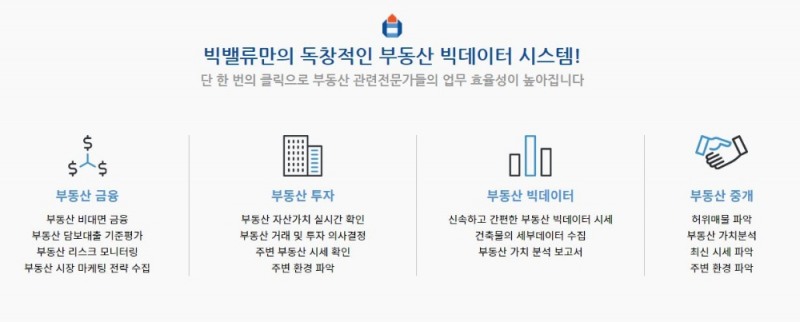 빅밸류 주요 제공 서비스 / 사진=빅밸류 홈페이지 갈무리