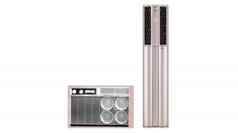 골드스타 에어컨(왼쪽)과 LG 휘센 씽큐 에어컨(오른쪽)/사진=LG전자