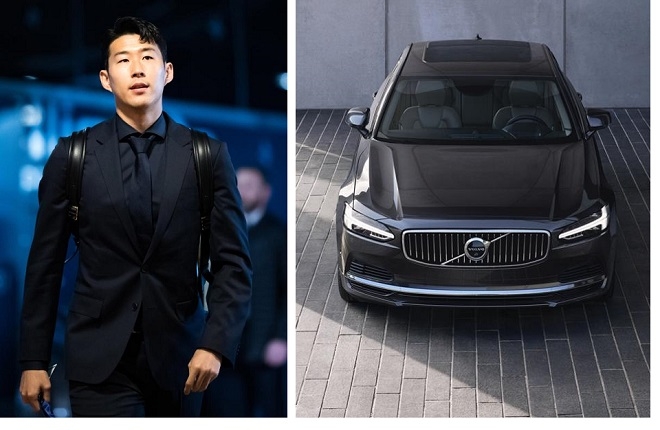 축구선수 손흥민(왼쪽)과 볼보 S90. 사진=볼보코리아.