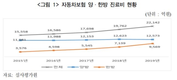 자동차보험 양·한방 진료비 현황. / 사진 = 국회 입법조사처