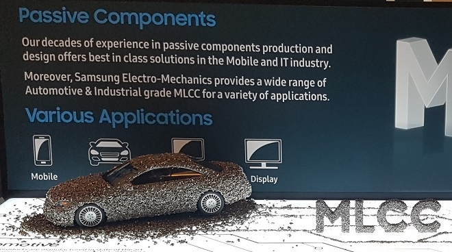 삼성전기가 MLCC로 만든 자동차 모형을 전시했다. 사진=삼성전기.