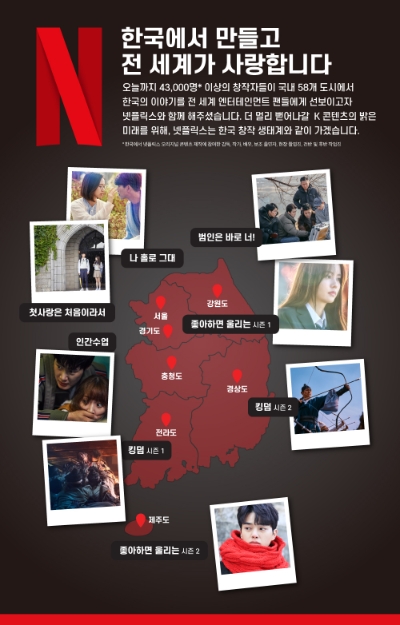 넷플릭스와 국내 창작자들의 콘텐츠 협업 기록 지도/사진=넷플릭스
