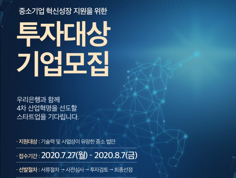 우리은행이 ‘제6차 중소기업 혁신성장 지원을 위한 투자대상기업 공모’를 실시한다. /사진=우리은행