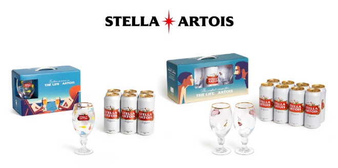 오비맥주 ‘스텔라 아르투아(Stella Artois)’가 특별 제작된 한정판 ‘챌리스(Chalice)’와 캔 제품을 조합한 패키지 ‘라이프 아르투아 기프트팩’ 2종을 출시한다. 사진=오비맥주.