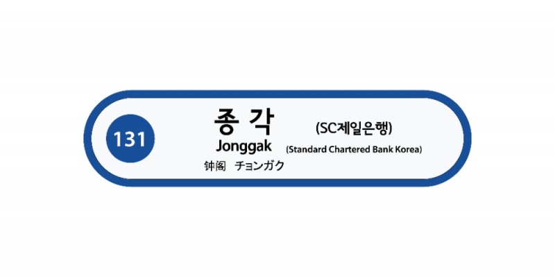 지하철 1호선 종각(SC제일은행)역사에 부착돼 있는 역명표지 디자인 / 사진제공= SC제일은행(2020.08.05)