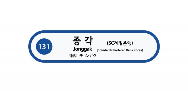 지하철 1호선 종각(SC제일은행)역사에 부착되어 있는 역명표지 디자인 / 사진제공= SC제일은행(2020.08.05)