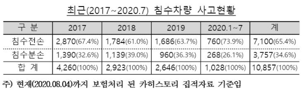 침수차량 사고현황. / 사진 = 보험개발원