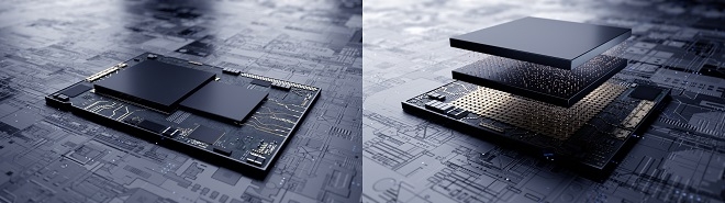 기존 시스템 반도체 평면설계(왼쪽)와 'X-Cube'를 적용한 설계.