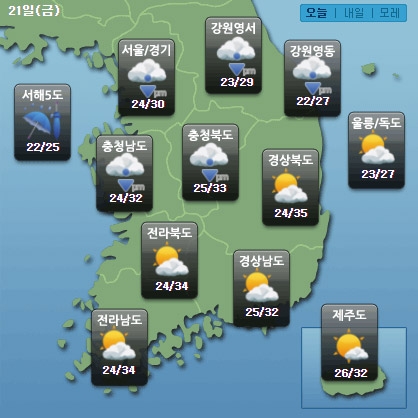 [오늘날씨] 전국 흐리고 북부 비, 중부 소나기
