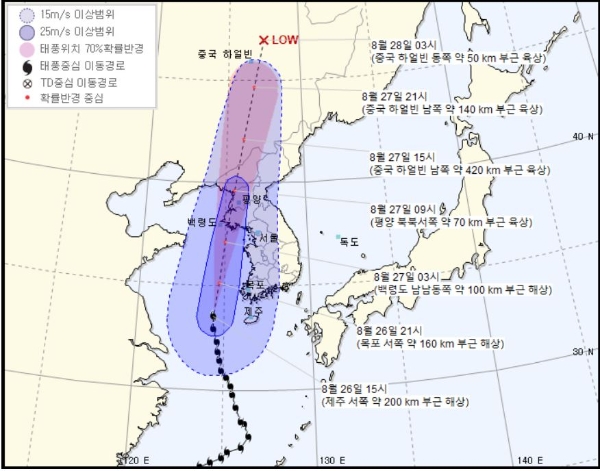 제8호 태풍 '바비' 예상 경로. / 사진 = 기상청