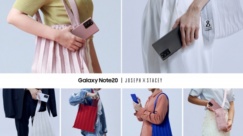 '갤럭시 노트20'의 7가지 미스틱 컬러와 '조셉앤스테이시'의 플리츠 니트백을 감각적으로 매칭한 이미지/사진=삼성전자