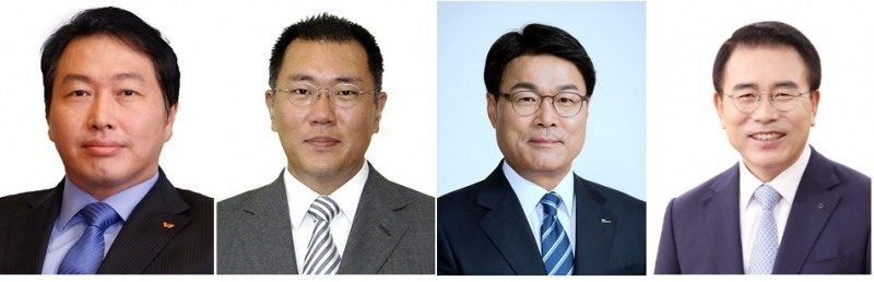 (왼쪽부터)최태원 SK 회장, 정의선 현대차그룹 수석부회장, 최정우 포스코 회장, 조용병 신한금융그룹 회장.