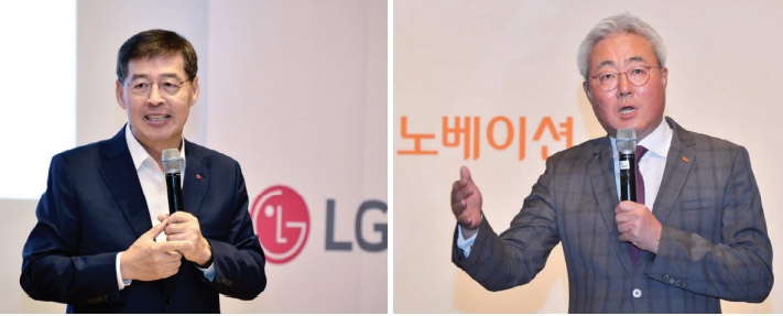 ▲ 신학철 LG화학 대표이사 부회장, 김준  SK이노베이션 대표.