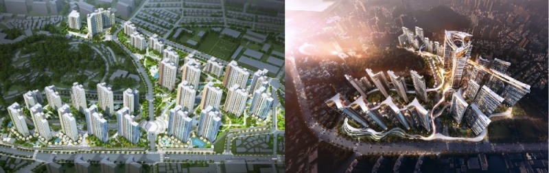 부산 대연8구역 사업 조감도. 롯데건설-HDC현대산업개발 (좌), 포스코건설 (우) / 자료=각 사
