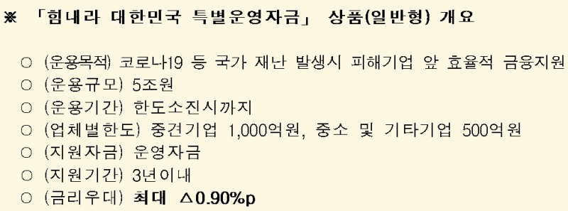'힘내라 대한민국 특별운영자금' 개편 / 자료= 산업은행(2020.09.27)