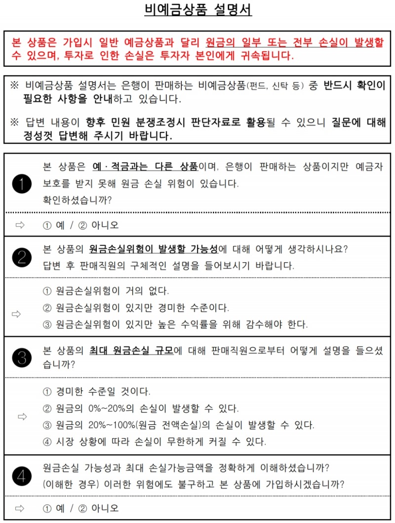 신규 도입 비예금상품 설명서. /자료=금감원