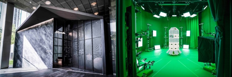 SK텔레콤이 본사 T타워에 구축한 혼합현실 제작소 점프스튜디오 전경과 내부 모습./사진=SK텔레콤