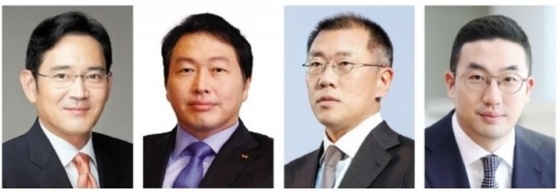 (왼쪽부터) 이재용 삼성전자 부회장, 최태원 SK 회장, 정의선 현대차 회장, 구광모 LG 회장.