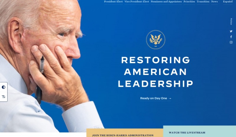 사진: 바이든 대통령직 인수위 사이트 화면